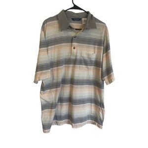 LD Sport Mens Gray Pink Short Sleeve Striped Polo Shirt Size XL